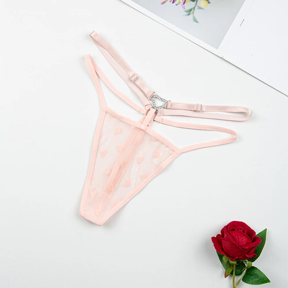 Women's Thong Sexy With  Adjustable Waistband Embroidered Heart Pattern Diamond Buckle Comfortable Underwear