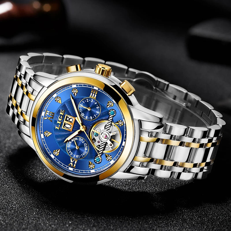 LIGE Fashoin Mens Watches Top Brand Luxury Automatic Watch For Men Waterproof Stainless Steel Mechanical Wristwatch Reloj Hombre