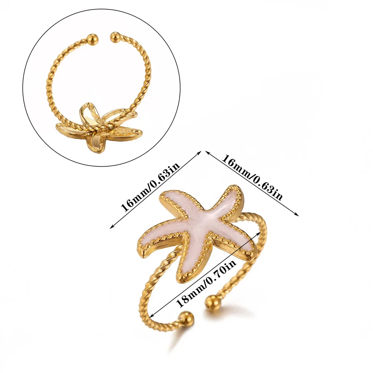 2025 Gold Color Turtle Opening Ring For Women Trend Stainless Steel Waterproof Starfish Bague Elegant Jewelry Christmas Gifts