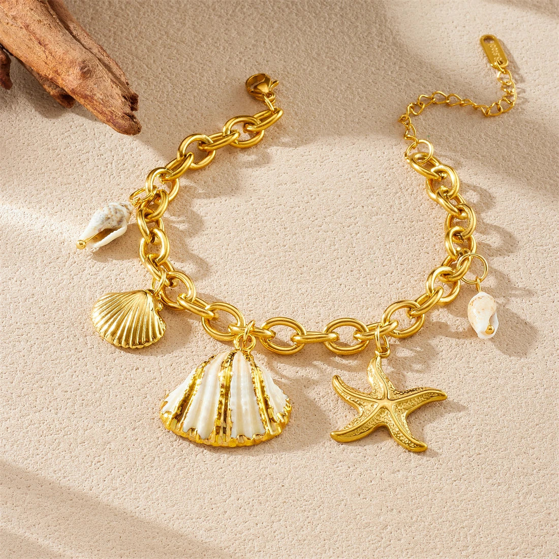 LAMENGLY 316L Stainless Steel Exquisite Marine Animals Conch Starfish Shell Charm Bracelet Women Beach Vacation Wrist Chain Gift