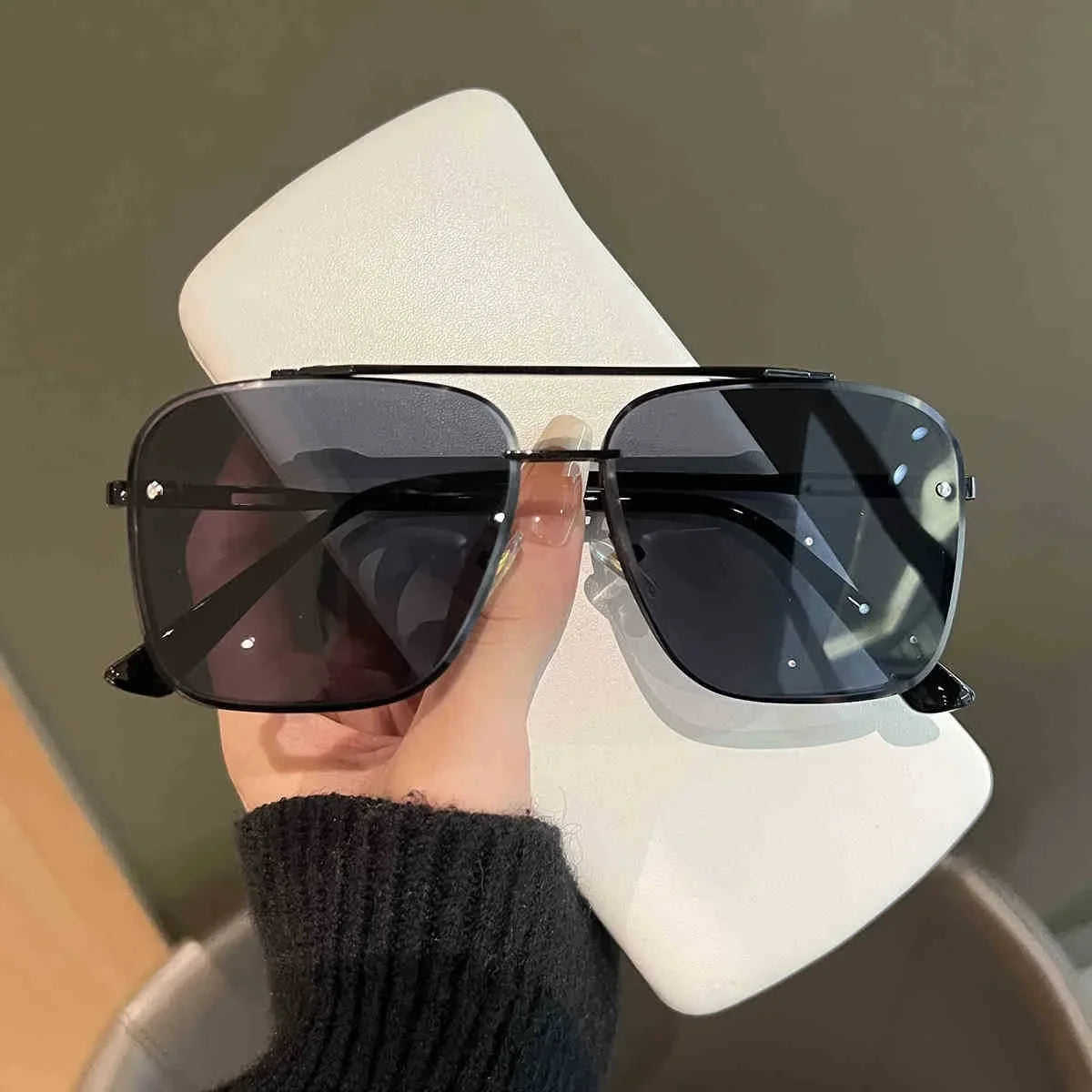 Metal Punk Big Frame Sunglasses for Men Women Cool Driving Glasses Brand Design Square Sun Glasses Goggles UV400 Eyewear