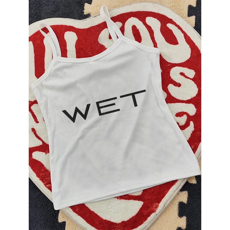 Y2k Aesthetics Harajuku Vintage Tank Top Letter Print Streetwear Sleeveless Baby Crop Top Sexy Elegant Club Clothing 2024 Summer