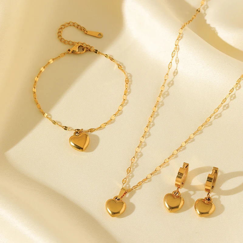 EILIECK 316L Stainless Steel Heart Love Necklace Bracelets Earrings Set For Women New Trendy 18K Gold Plated Waterproof Jewelry