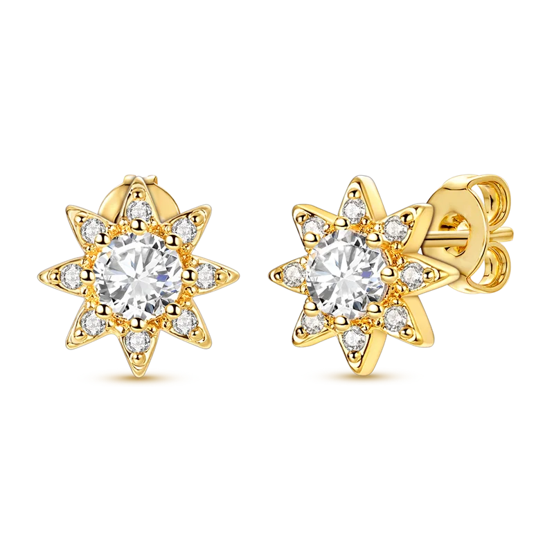 925 Sterling Silver Golden Earring Women 2026 CZ Zircon Hoop Ear Studs Sparkling Pave Moon Star Earring Wedding Anniversary Gift