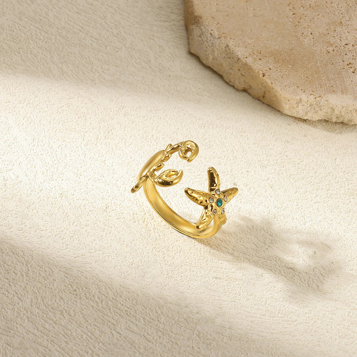 2025 Gold Color Turtle Opening Ring For Women Trend Stainless Steel Waterproof Starfish Bague Elegant Jewelry Christmas Gifts