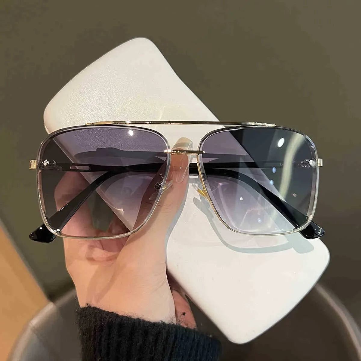 Metal Punk Big Frame Sunglasses for Men Women Cool Driving Glasses Brand Design Square Sun Glasses Goggles UV400 Eyewear