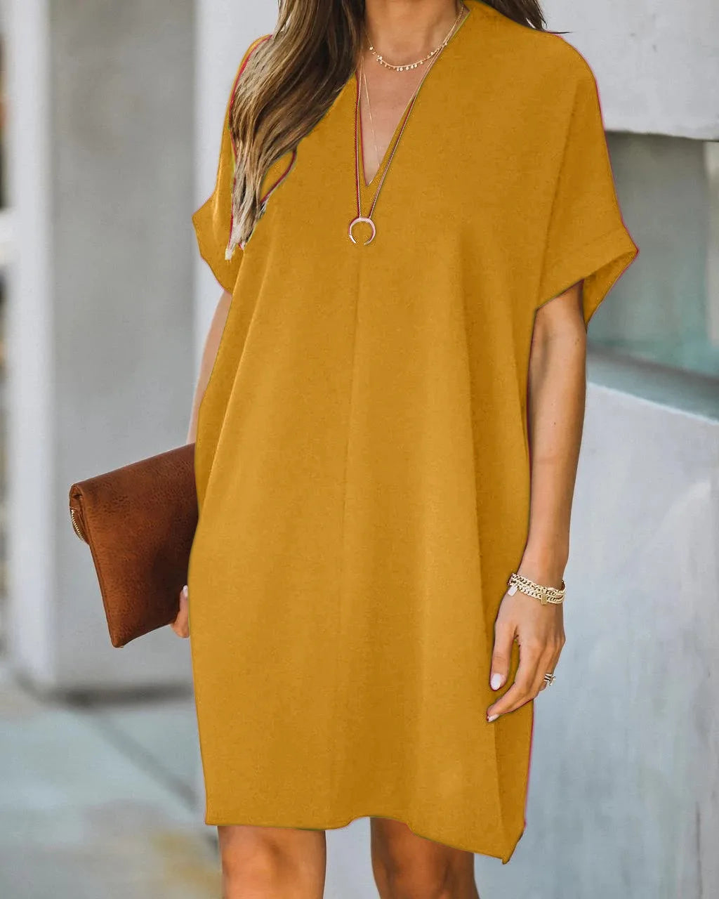 2024 Spring Chiffon Women Dress Black V-neck Short Sleeve Loose Dresses Female Summer New Casual Elegant Fashion Ladies Clothes