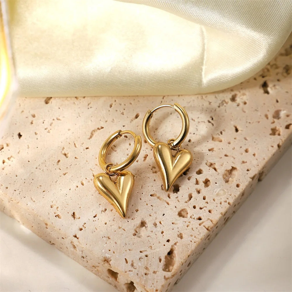 EILIECK 316L Stainless Steel Heart Love Necklace Bracelets Earrings Set For Women New Trendy 18K Gold Plated Waterproof Jewelry