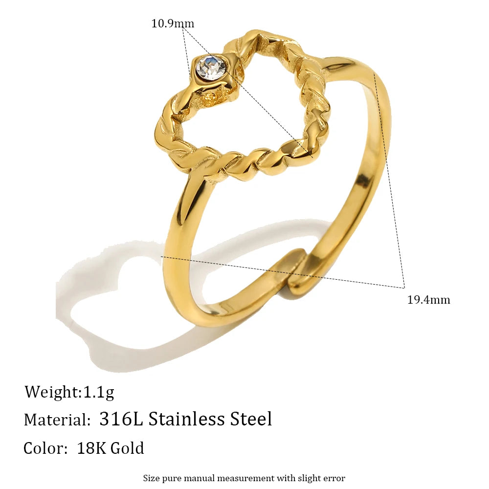 E.B.belle Stainless Steel Dot Diamond Fried Dough Twists Love Open Ring Heart Series Ring Small Round Cake Opening Ring