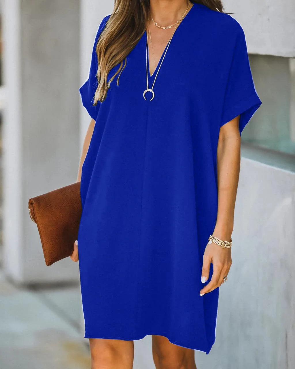 2024 Spring Chiffon Women Dress Black V-neck Short Sleeve Loose Dresses Female Summer New Casual Elegant Fashion Ladies Clothes