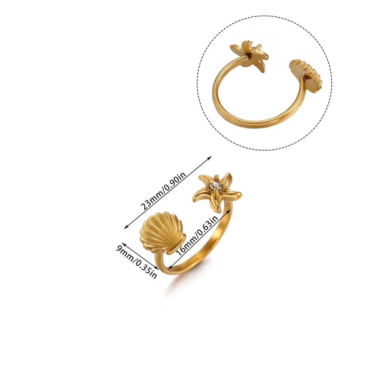 2025 Gold Color Turtle Opening Ring For Women Trend Stainless Steel Waterproof Starfish Bague Elegant Jewelry Christmas Gifts