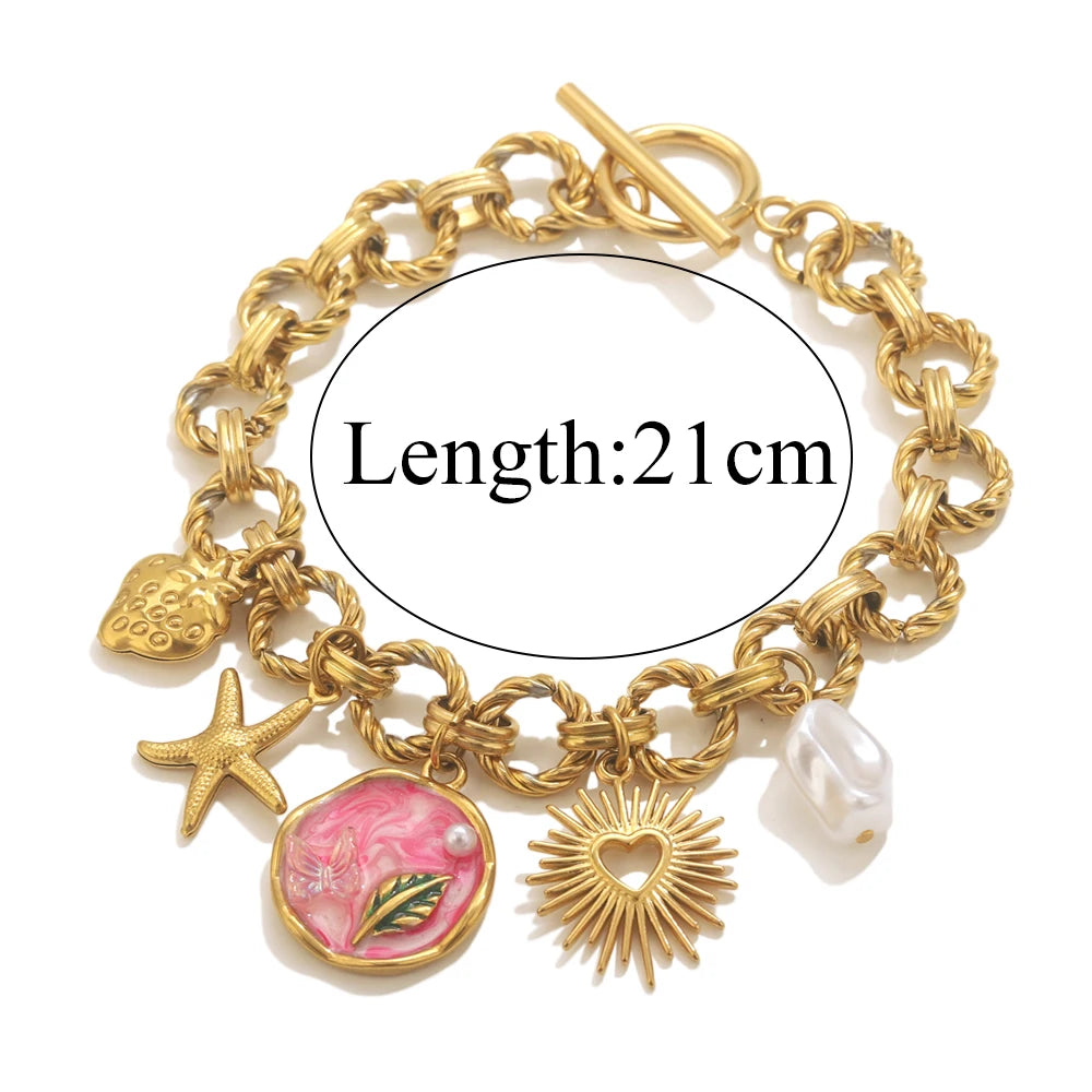 GIOIO Stainless Steel Starfish Seashell Bracelet Gold-Plated Pendant Bracelets For Women Jewelry Waterproof Trendy Jewelry Gift
