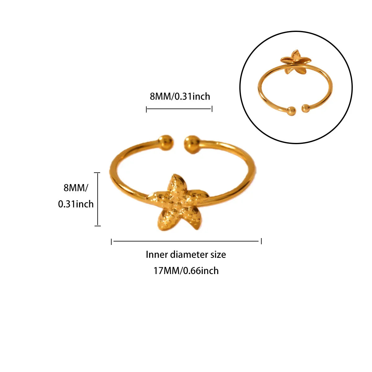 2025 Gold Color Turtle Opening Ring For Women Trend Stainless Steel Waterproof Starfish Bague Elegant Jewelry Christmas Gifts