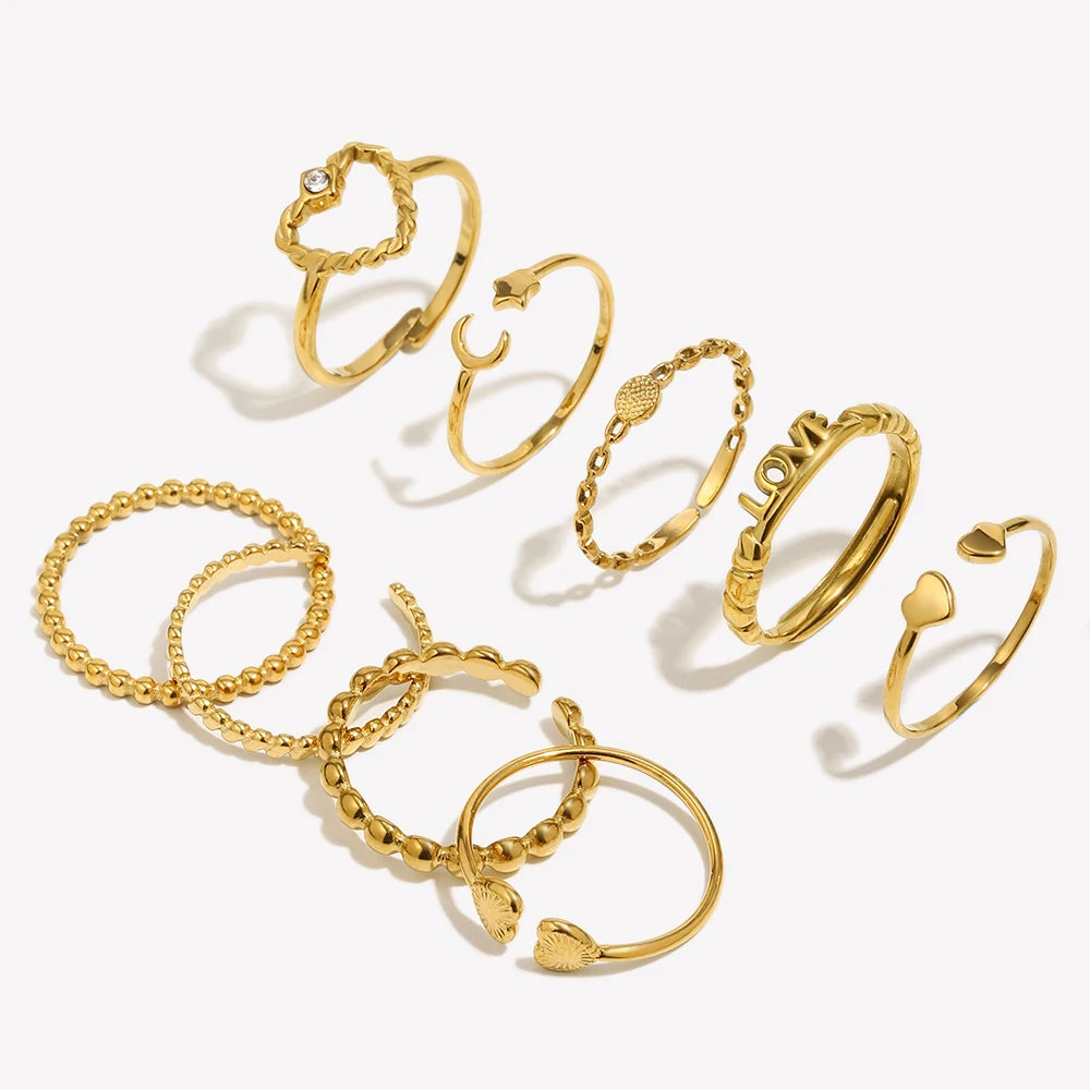 E.B.belle Stainless Steel Dot Diamond Fried Dough Twists Love Open Ring Heart Series Ring Small Round Cake Opening Ring