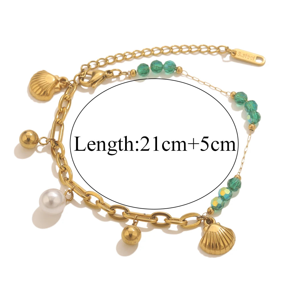 GIOIO Stainless Steel Starfish Seashell Bracelet Gold-Plated Pendant Bracelets For Women Jewelry Waterproof Trendy Jewelry Gift