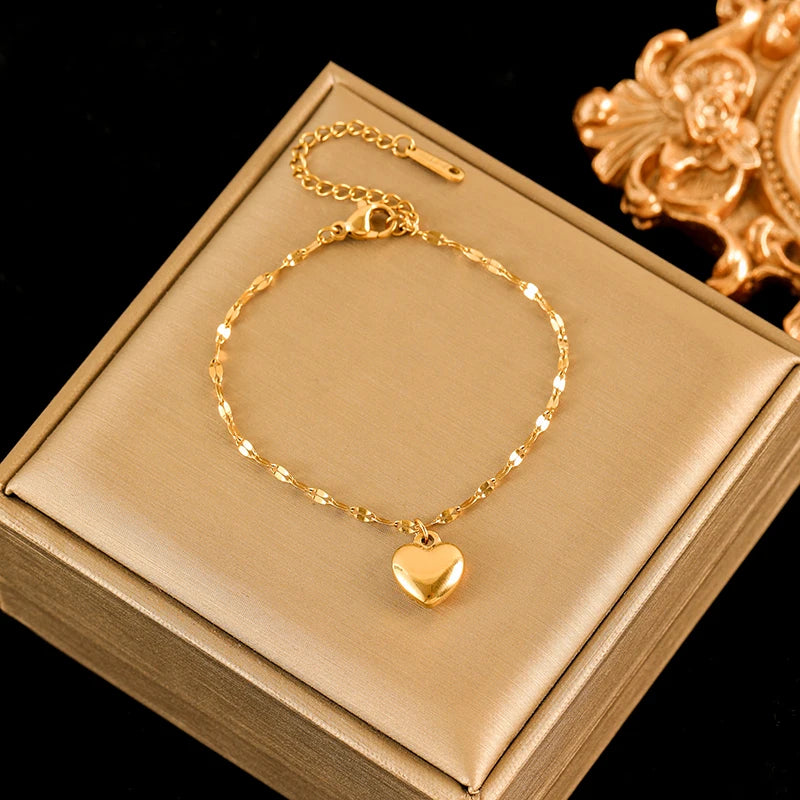 EILIECK 316L Stainless Steel Heart Love Necklace Bracelets Earrings Set For Women New Trendy 18K Gold Plated Waterproof Jewelry