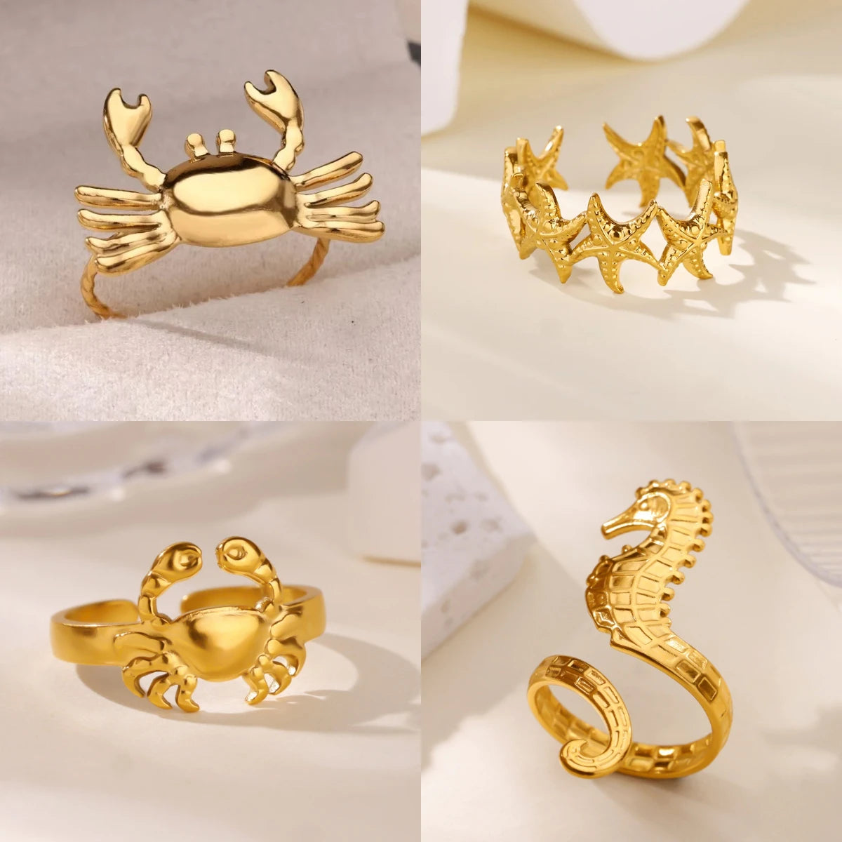 2025 Gold Color Turtle Opening Ring For Women Trend Stainless Steel Waterproof Starfish Bague Elegant Jewelry Christmas Gifts