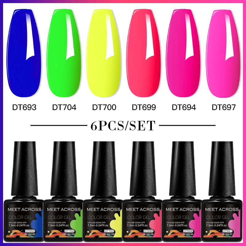 MEET ACROSS 6PCS Gel Nail Polish Set Purple Blue Spring Summer All For Decoration UV Gel Vernis Long Lasting Nail Art Manicure