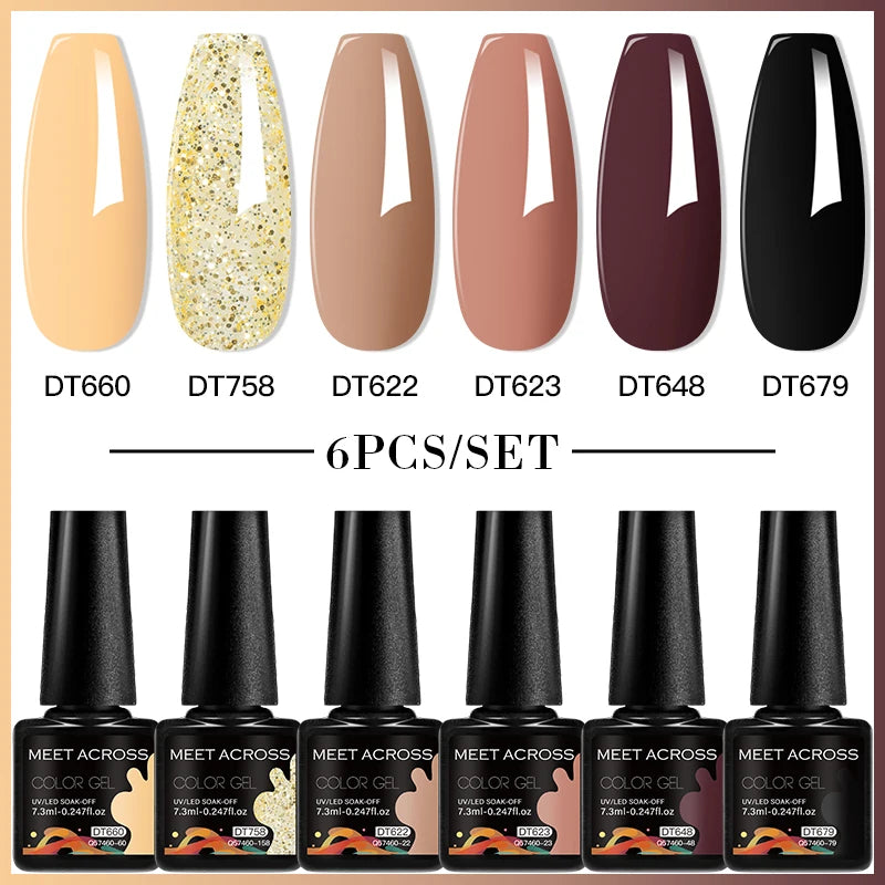 MEET ACROSS 6PCS Gel Nail Polish Set Purple Blue Spring Summer All For Decoration UV Gel Vernis Long Lasting Nail Art Manicure