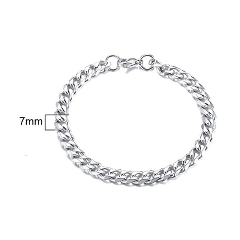 Stainless Steel Chain Bracelet Women, 3mm to 9mm Curb Cuban Chain Bangle Gold Color Unisex Wrist Stackable Jewelry