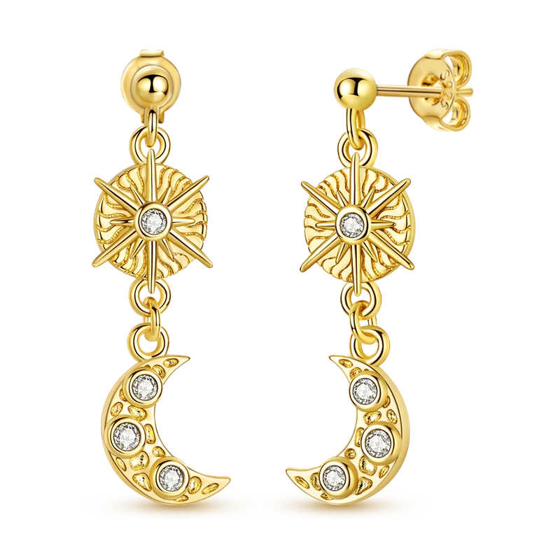 925 Sterling Silver Golden Earring Women 2026 CZ Zircon Hoop Ear Studs Sparkling Pave Moon Star Earring Wedding Anniversary Gift