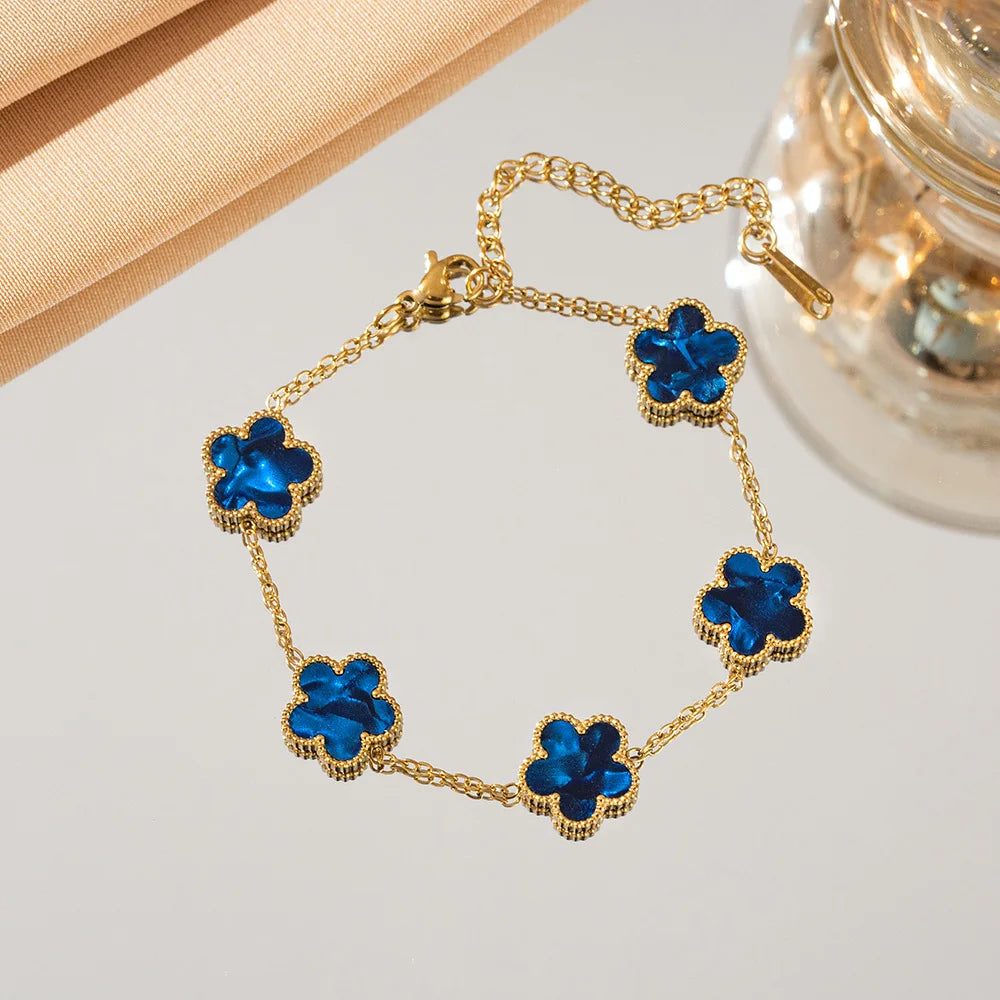 316L Stainless Steel Lucky Five-Petal Flower Bracelet For Woman Stylish Plum Blossom Five-Leaf Clover Party Exquisite Jewelry