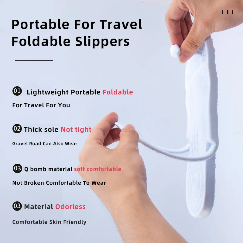 A pair of portable folding slippers for travel and business trips, couple beach flip flops, hotel bath non slip slippers