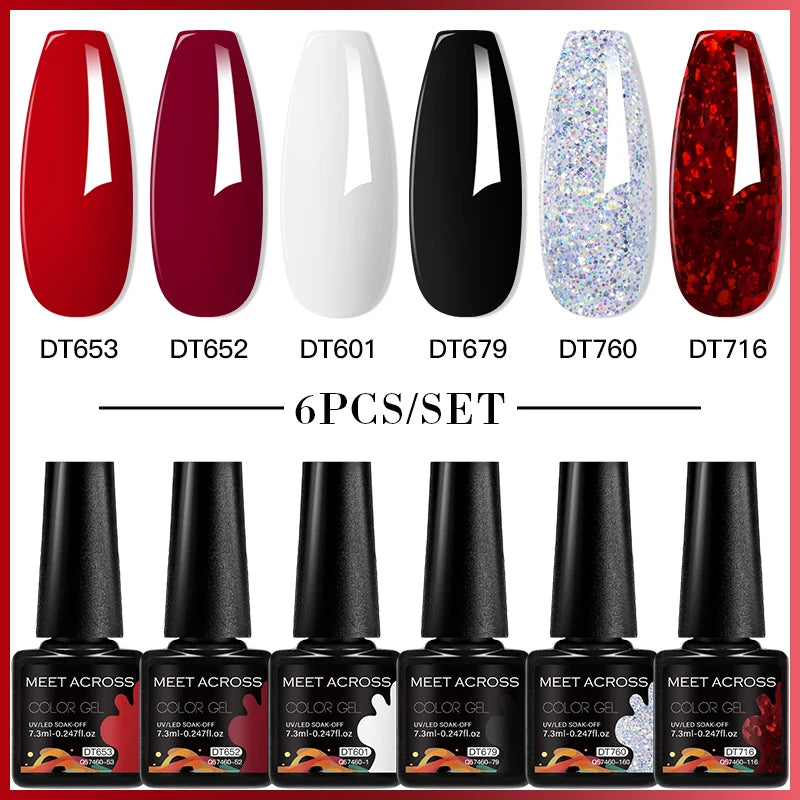 MEET ACROSS 6PCS Gel Nail Polish Set Purple Blue Spring Summer All For Decoration UV Gel Vernis Long Lasting Nail Art Manicure