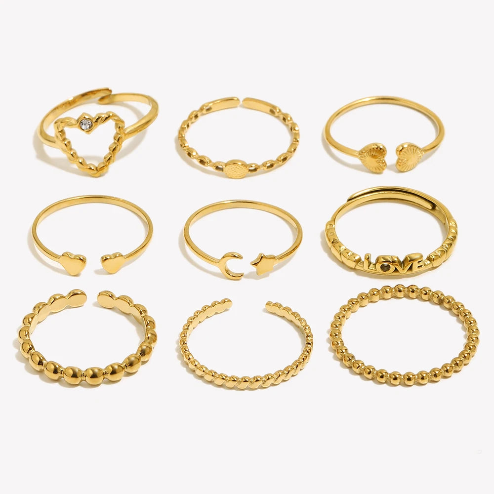 E.B.belle Stainless Steel Dot Diamond Fried Dough Twists Love Open Ring Heart Series Ring Small Round Cake Opening Ring