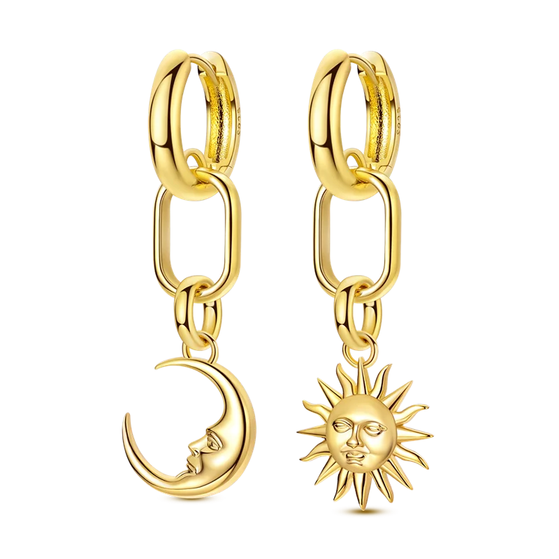 925 Sterling Silver Golden Earring Women 2026 CZ Zircon Hoop Ear Studs Sparkling Pave Moon Star Earring Wedding Anniversary Gift
