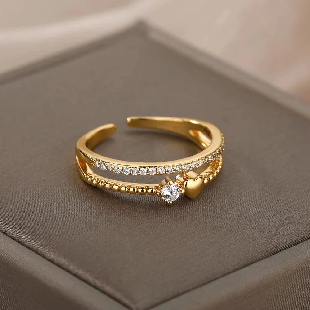 Luxury Zircon Geometric Rings For Women Stainless Steel Gold Color Open Ring Trendy Wedding Party Aesthetic Jewerly Gift Femme