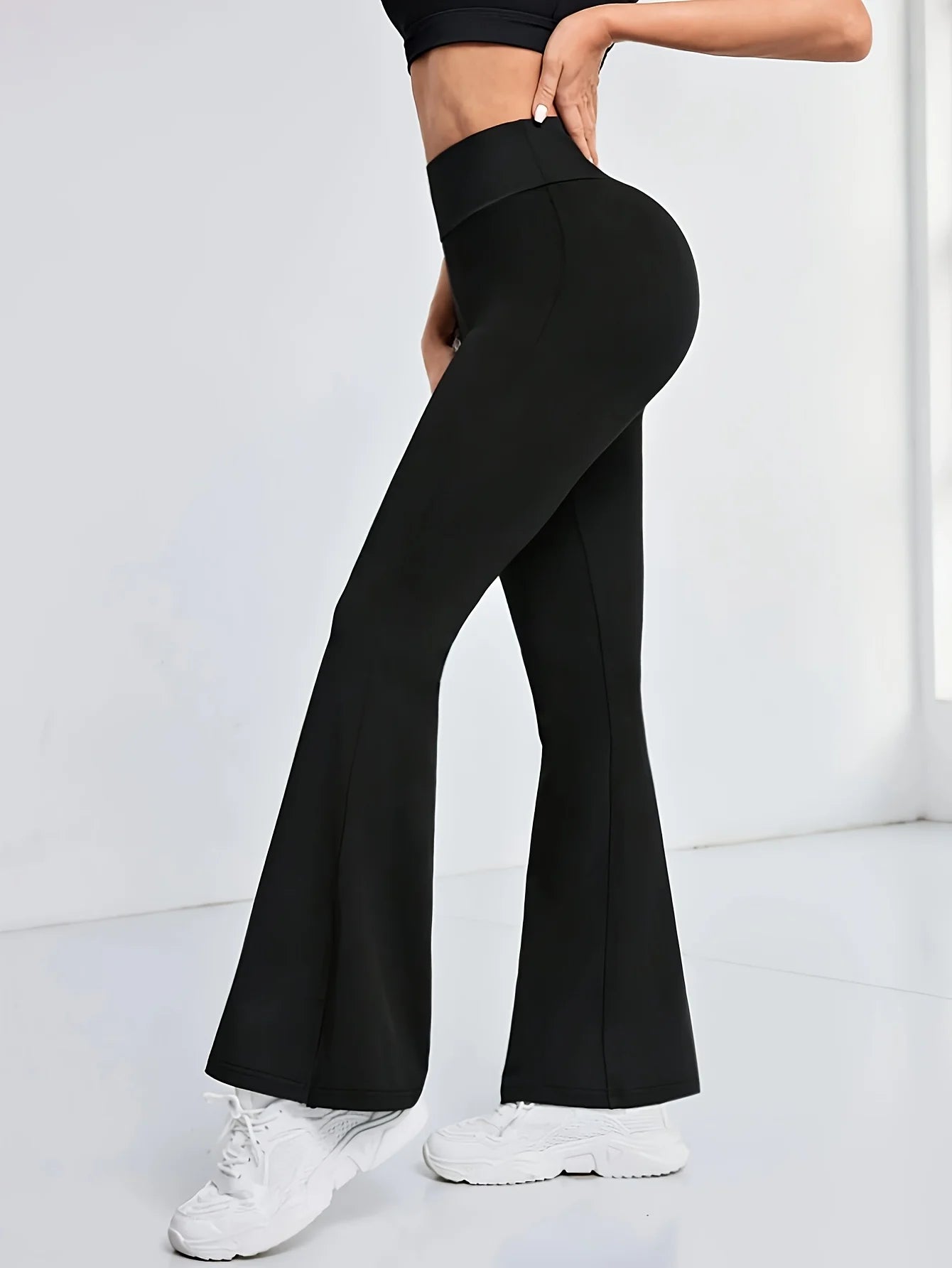 Women's High-waist Flared Yoga Pants Black Butt-lifting Split-tight Leg Pants Stretch Sports Pants For Fitness Running And Every