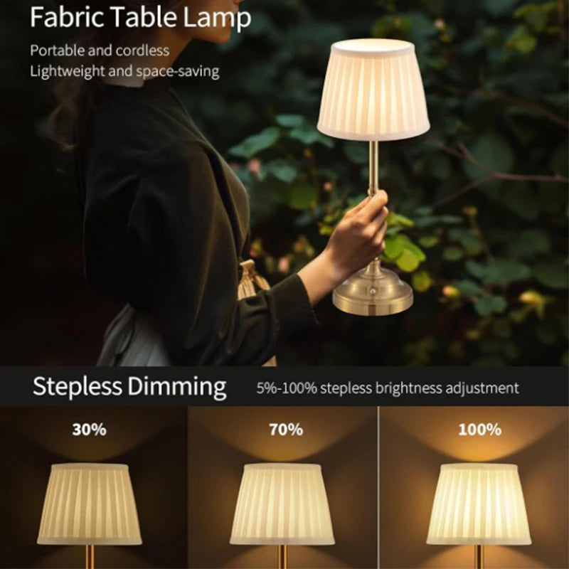 Creative LED Charging Touch Dimming Fabric Desk Lamp Bedroom Bedside Table Lamp High-end Atmosphere Small Night Light Lighting