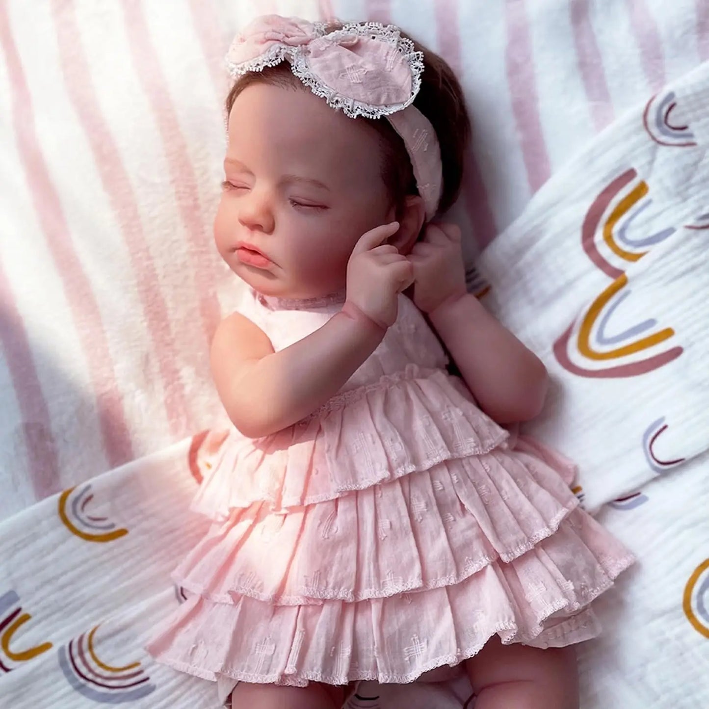 NPK 19inch Hand Rooted Hair Reborn Baby Doll Loulou Newborn Size Handmade Realistic 3D Skin Painted Visible Veins Christmas Gift