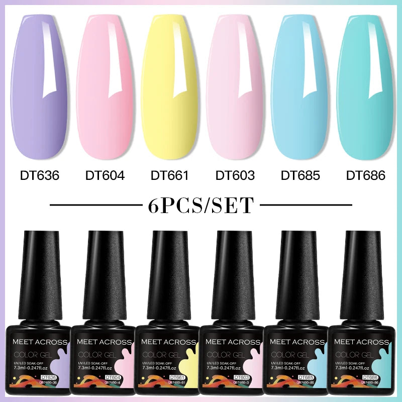 MEET ACROSS 6PCS Gel Nail Polish Set Purple Blue Spring Summer All For Decoration UV Gel Vernis Long Lasting Nail Art Manicure