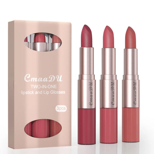 3 Color/Set Lipstick Sexy Lip Gloss 2 in 1 Lip Tint Waterproof Long-Lasting Moisture Red Lips Matte Lip Stick Makeup for Women