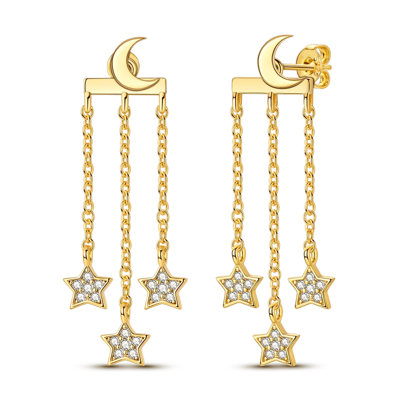 925 Sterling Silver Golden Earring Women 2026 CZ Zircon Hoop Ear Studs Sparkling Pave Moon Star Earring Wedding Anniversary Gift