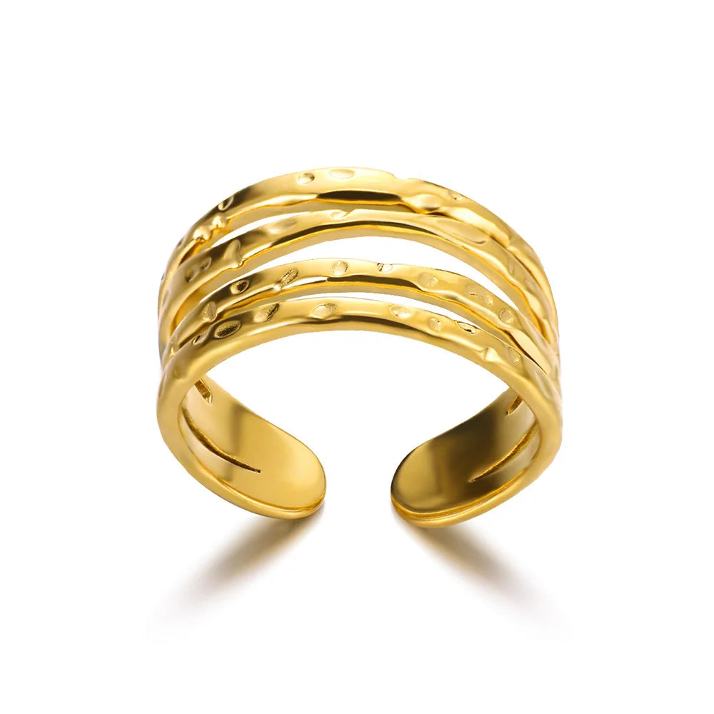 316L Stainless Steel Rings for Women Gold Color Multilayer Geometric Open Ring Vintage Waterproof Wedding Aesthetic Jewelry Gift
