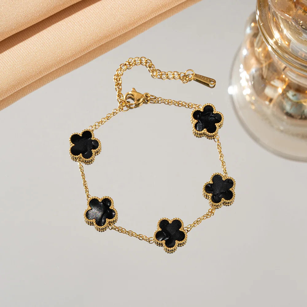 316L Stainless Steel Lucky Five-Petal Flower Bracelet For Woman Stylish Plum Blossom Five-Leaf Clover Party Exquisite Jewelry