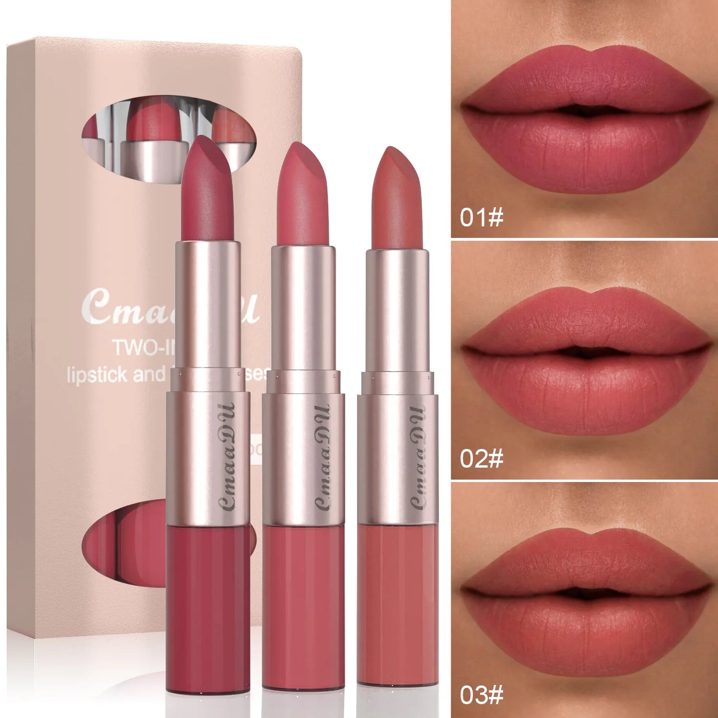 3 Color/Set Lipstick Sexy Lip Gloss 2 in 1 Lip Tint Waterproof Long-Lasting Moisture Red Lips Matte Lip Stick Makeup for Women