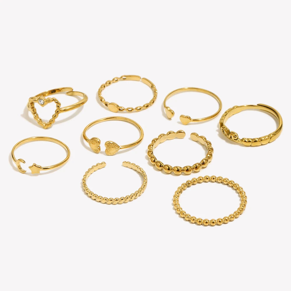 E.B.belle Stainless Steel Dot Diamond Fried Dough Twists Love Open Ring Heart Series Ring Small Round Cake Opening Ring