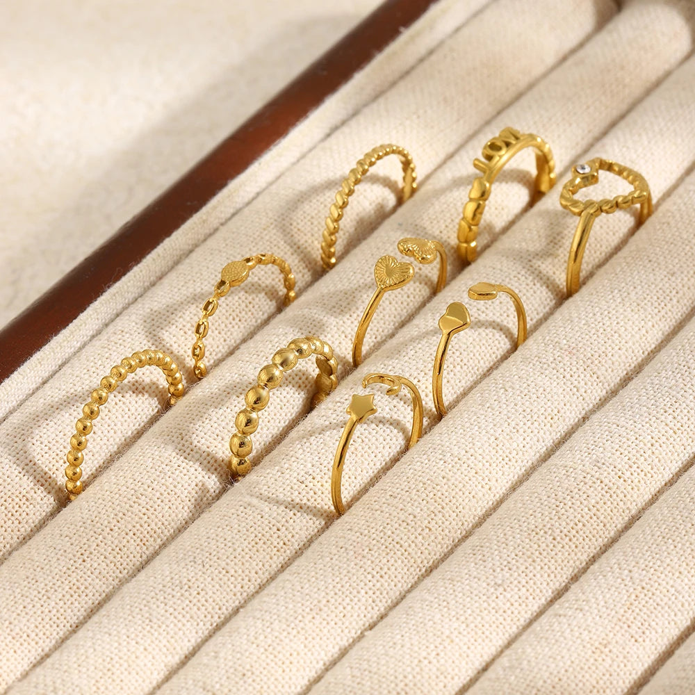 E.B.belle Stainless Steel Dot Diamond Fried Dough Twists Love Open Ring Heart Series Ring Small Round Cake Opening Ring