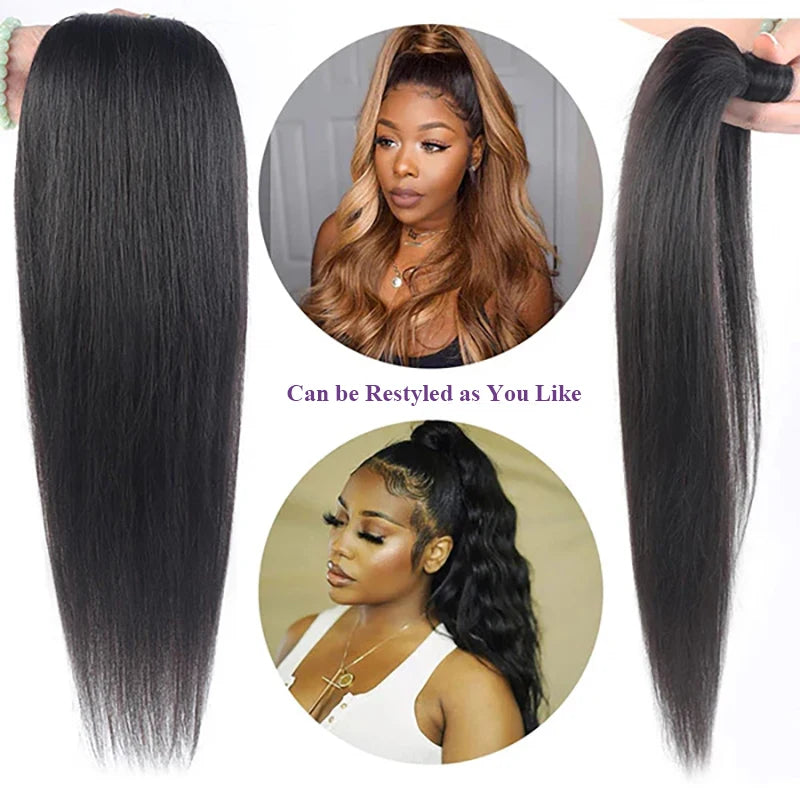 Ponytail Extension Human Hair #1B Natural Black 100% Remy Human Hair Ponytail Extension Straight Wrap Around Ponytails Hairpiece