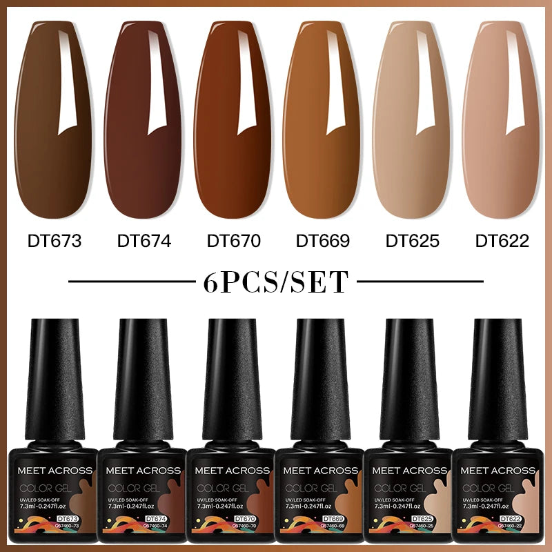 MEET ACROSS 6PCS Gel Nail Polish Set Purple Blue Spring Summer All For Decoration UV Gel Vernis Long Lasting Nail Art Manicure
