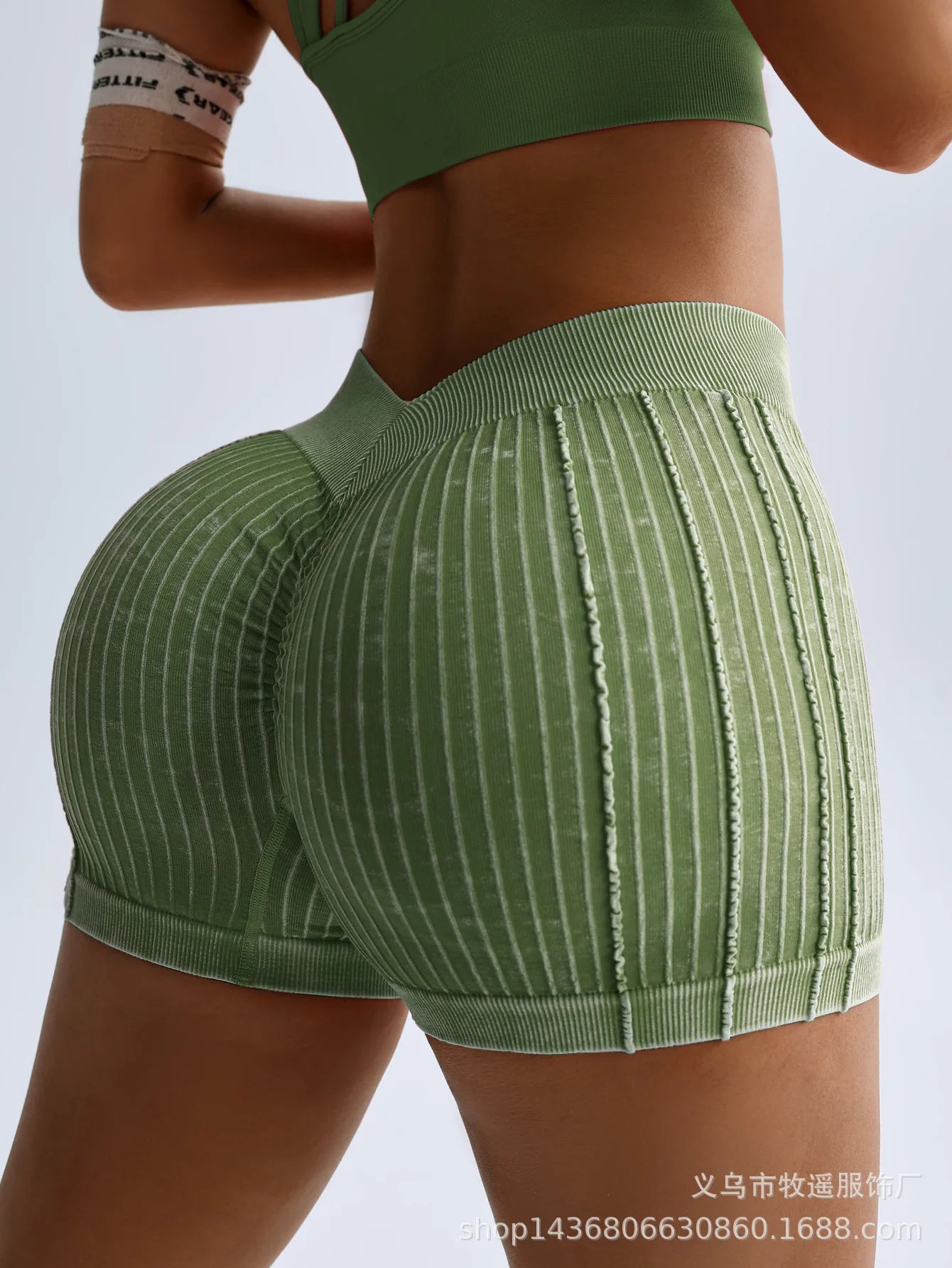 Women Gym Sand Wash Shorts V Back Biker Scrunch Sports Thread Pants Yoga Fitness Workout Training High Waist Tights Sportswear